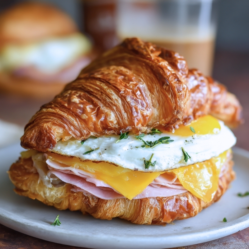 Flaky Croissant Breakfast Ham & Egg Sandwich